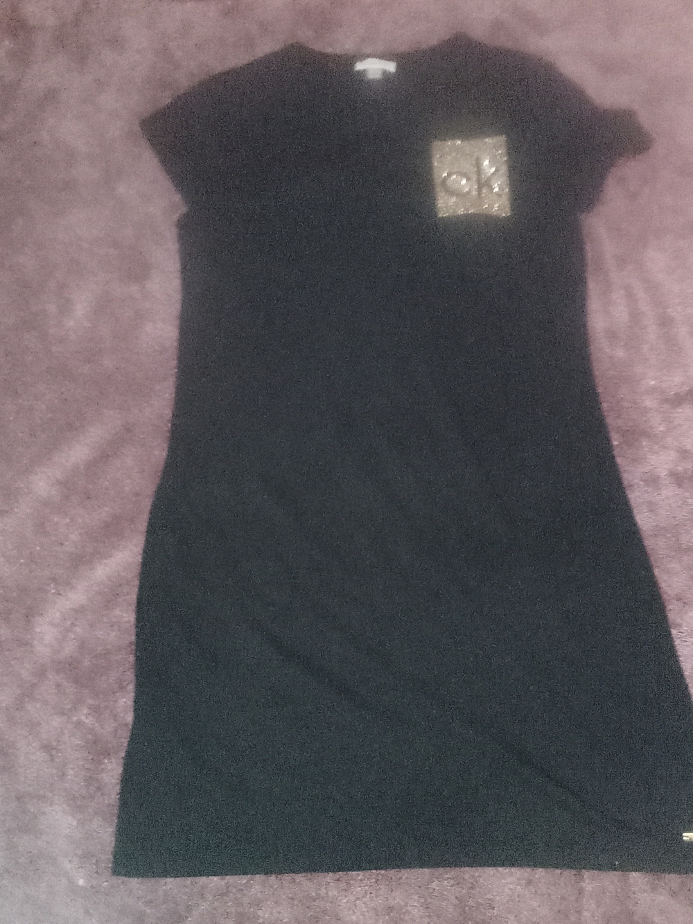 Calvin Klein Black T-Shirt Dress with Gold Sequin Pocket